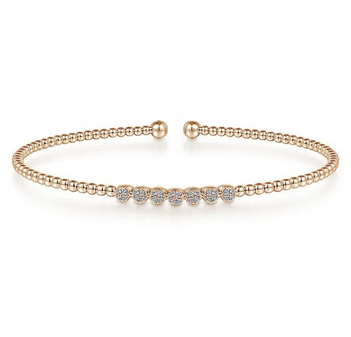 Gabriel Co14 K Rose Gold Bujukan Bead Cuff Bracelet with Cluster Diamond Stations BG4116K45JJ GABRIEL CO Bracelets Gabriel Co14 K Rose Gold Bujukan Bead Cuff Bracelet with Cluster Diamond Stations BG4116K45JJ GABRIEL CO Bracelets
