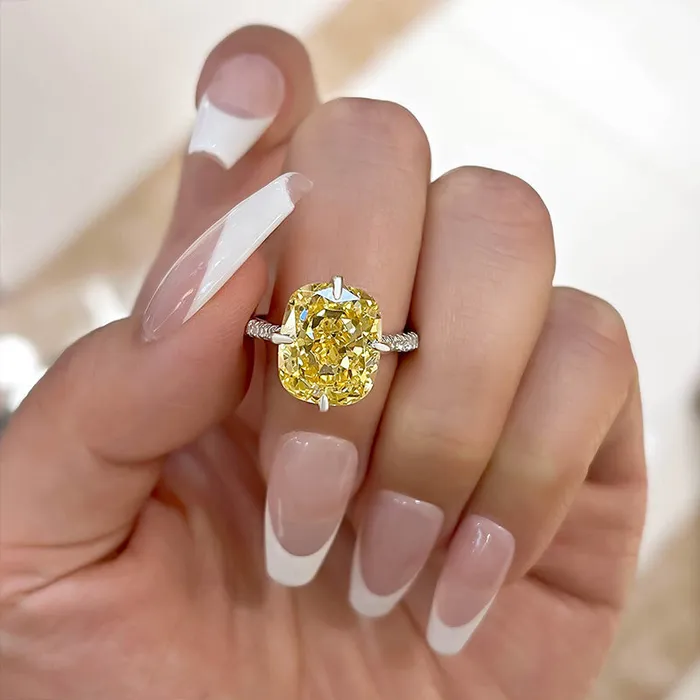Yellow Stone Radiant Cut Engagement Ring in Sterling Silver Shineofdiamond Rings