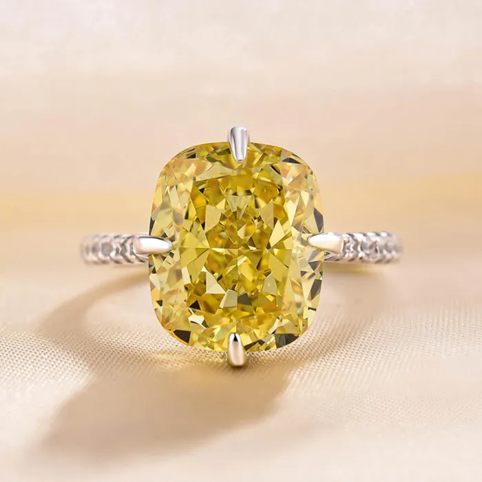 Yellow Stone Radiant Cut Engagement Ring in Sterling Silver Shineofdiamond Rings