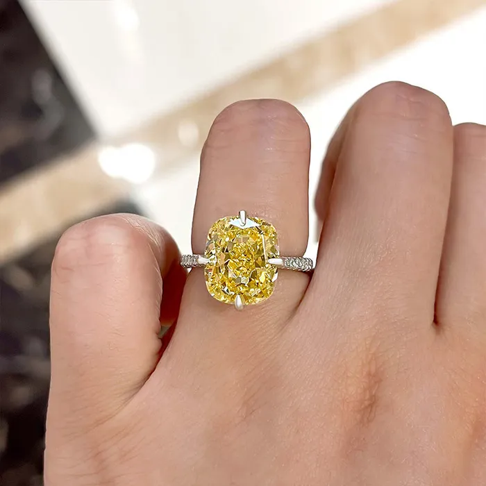 Yellow Stone Radiant Cut Engagement Ring in Sterling Silver Shineofdiamond Rings