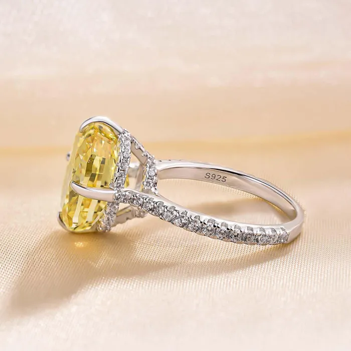 Yellow Stone Radiant Cut Engagement Ring in Sterling Silver Shineofdiamond Rings