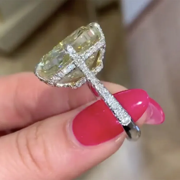Yellow Stone Radiant Cut Engagement Ring in Sterling Silver Shineofdiamond Rings