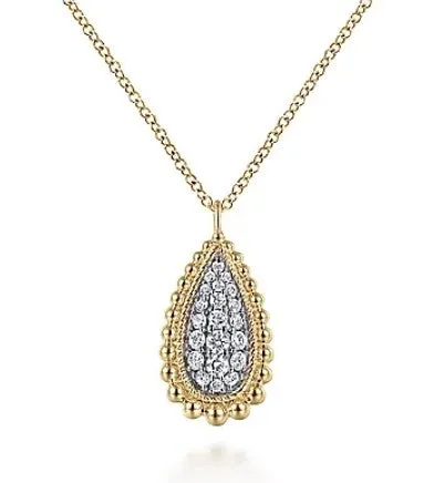 GABRIEL CO 14K Yellow Gold Bujukan Pave Diamond Teardrop Pendant Necklace Necklaces