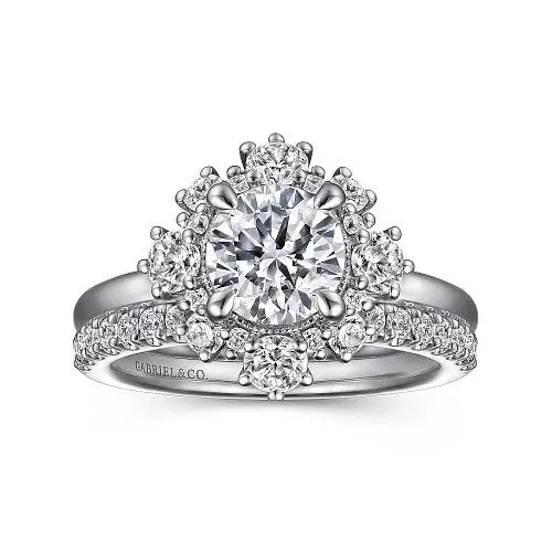 GABRIEL CO Saralynn 14K White Gold Bursting Halo Round Diamond Engagement Ring Setting Only Rings GABRIEL CO Saralynn 14K White Gold Bursting Halo Round Diamond Engagement Ring Setting Only Rings