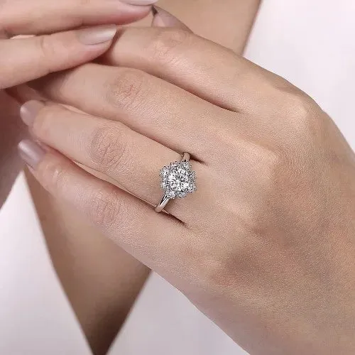 GABRIEL CO Saralynn 14K White Gold Bursting Halo Round Diamond Engagement Ring Setting Only Rings GABRIEL CO Saralynn 14K White Gold Bursting Halo Round Diamond Engagement Ring Setting Only Rings