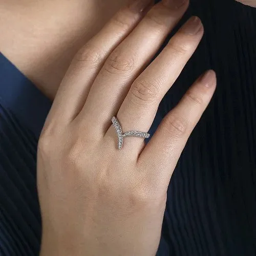 Rings 14K White Gold V Shaped Bypass Diamond Ring GABRIEL CO