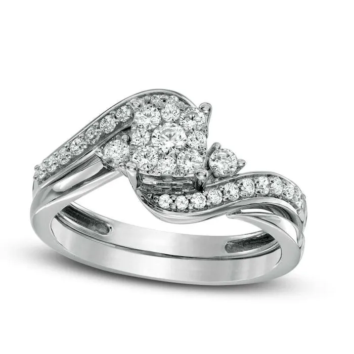050 CT TW Composite Natural Diamond Square Swirl Bypass Bridal Engagement Ring Set in Solid 10K White Gold Goldia Rings 050 CT TW Composite Natural Diamond Square Swirl Bypass Bridal Engagement Ring Set in Solid 10K White Gold Goldia Rings