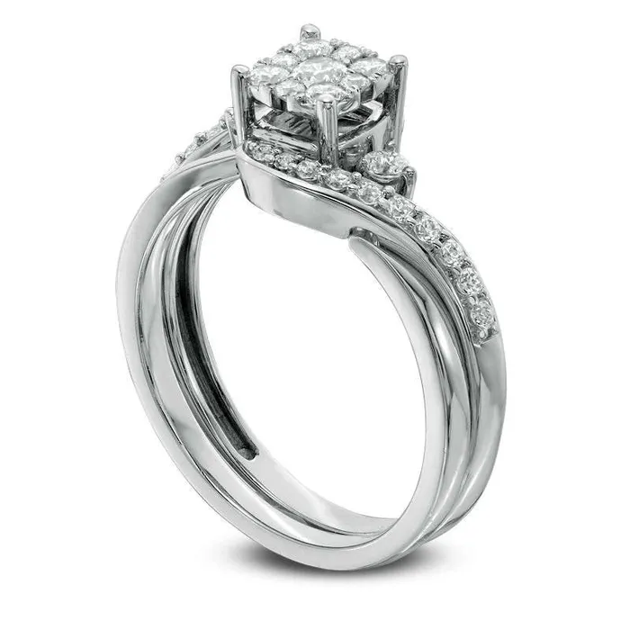 050 CT TW Composite Natural Diamond Square Swirl Bypass Bridal Engagement Ring Set in Solid 10K White Gold Goldia Rings 050 CT TW Composite Natural Diamond Square Swirl Bypass Bridal Engagement Ring Set in Solid 10K White Gold Goldia Rings