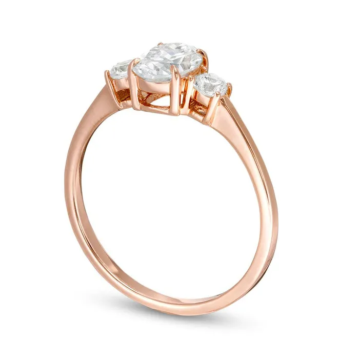 10 CT TW Oval and Round Natural Diamond Three Stone Engagement Ring in Solid 14K Rose Gold Goldia Rings 10 CT TW Oval and Round Natural Diamond Three Stone Engagement Ring in Solid 14K Rose Gold Goldia Rings