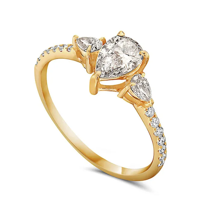 133 CT TW PearShaped Natural Diamond Three Stone Engagement Ring in Solid 14K Gold Goldia Rings 133 CT TW PearShaped Natural Diamond Three Stone Engagement Ring in Solid 14K Gold Goldia Rings