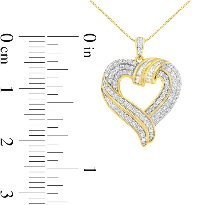 1 CT TW Natural Diamond Swirl Top Heart Pendant in Sterling Silver with 14K Gold Plate Goldia Necklaces