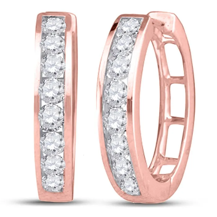 10k Rose Gold Round Diamond Hoop Earrings 12 Cttw gndatlanta Earrings