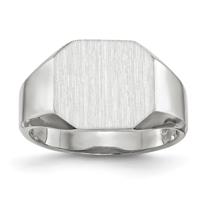 14K White Gold 110x105mm Closed Back Mens Signet Ring Goldia Rings