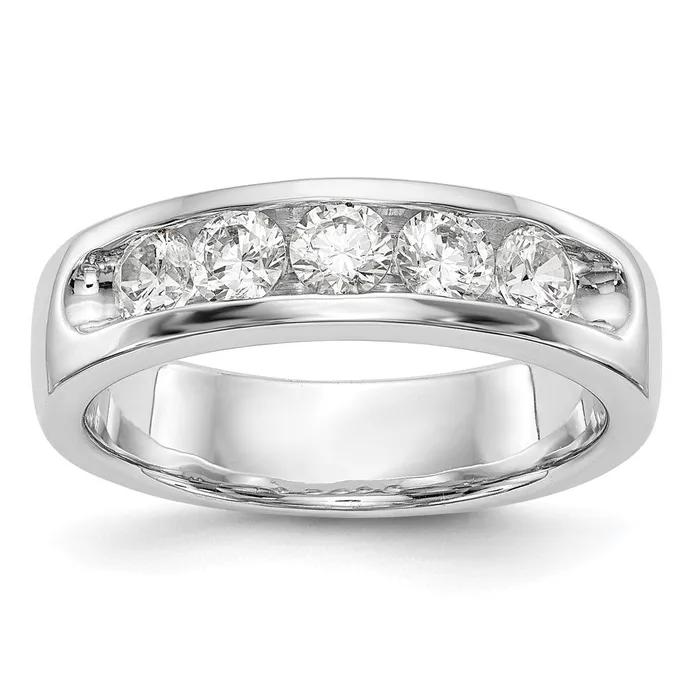 14k White Gold 5Stone 34 carat Round Diamond Complete Channel Band Goldia Rings