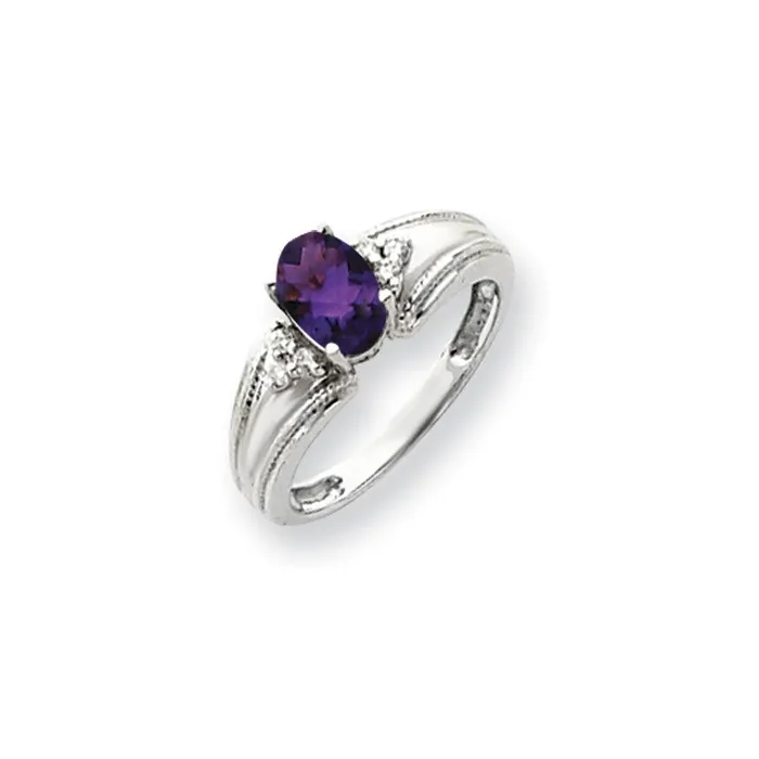 14k White Gold 7x5mm Oval Amethyst Checker A Diamond ring Goldia Rings