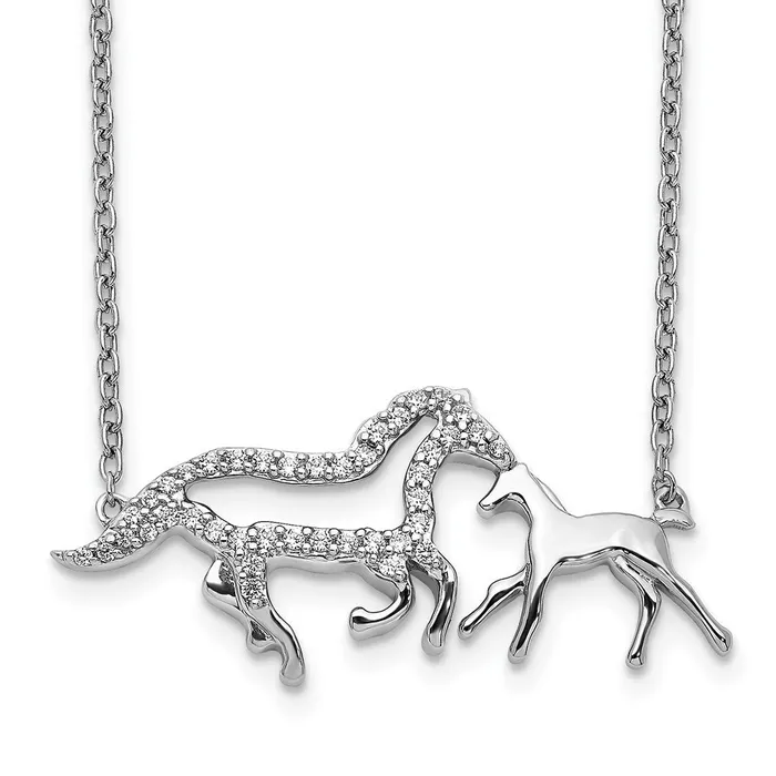 14k White Gold Real Diamond Mother u0026 Baby Horse Necklace Goldia Necklaces