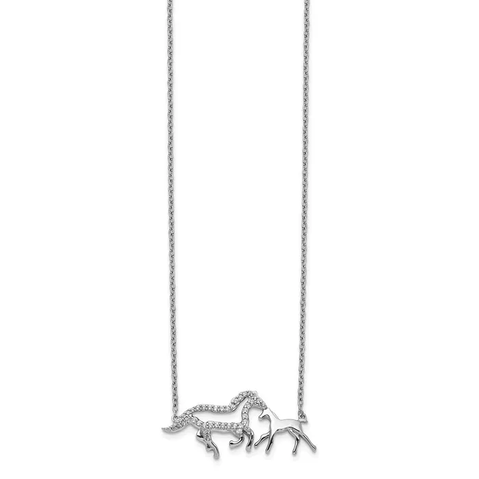 14k White Gold Real Diamond Mother u0026 Baby Horse Necklace Goldia Necklaces