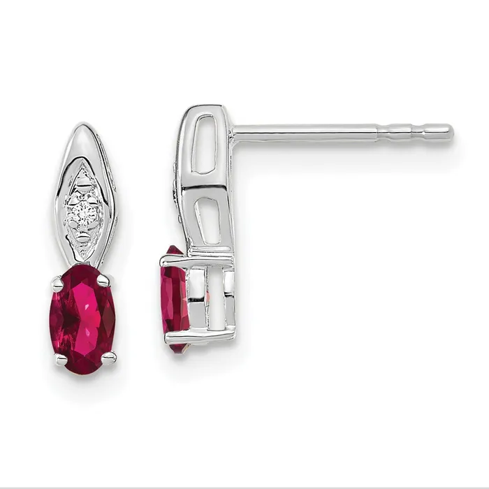 14k White Gold Ruby and Diamond Post Earrings Goldia Earrings