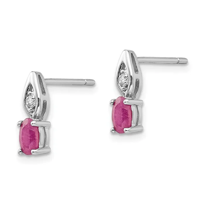 14k White Gold Ruby and Diamond Post Earrings Goldia Earrings