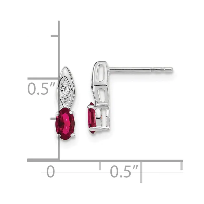 14k White Gold Ruby and Diamond Post Earrings Goldia Earrings