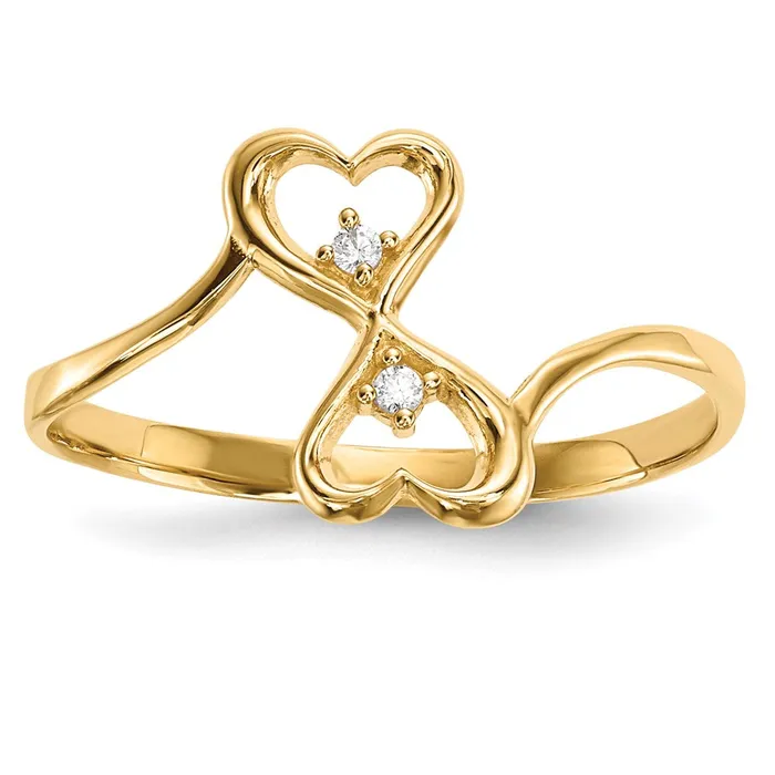 14K Yellow Gold CZ Double Heart Ring Goldia Rings