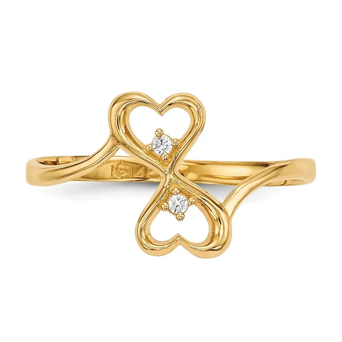 14K Yellow Gold CZ Double Heart Ring Goldia Rings