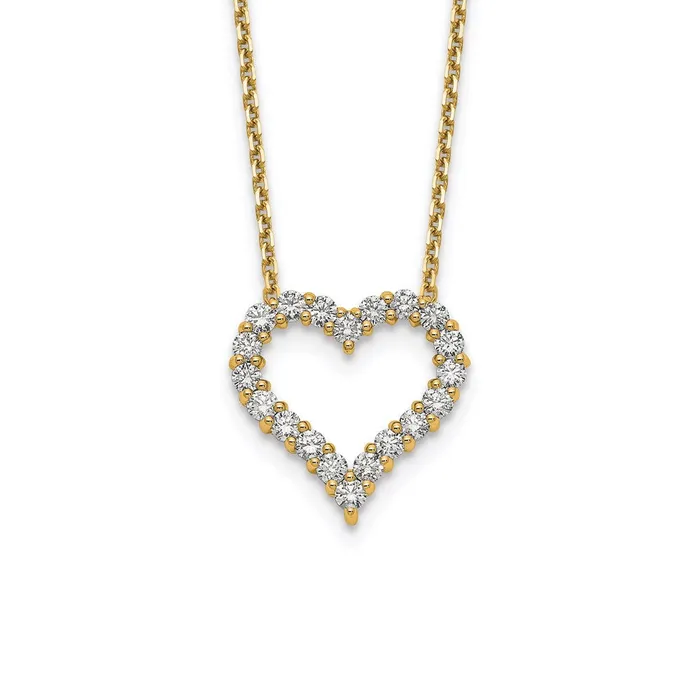 14K Yellow Gold Real Diamond Heart 18 inch Necklace Goldia Necklaces