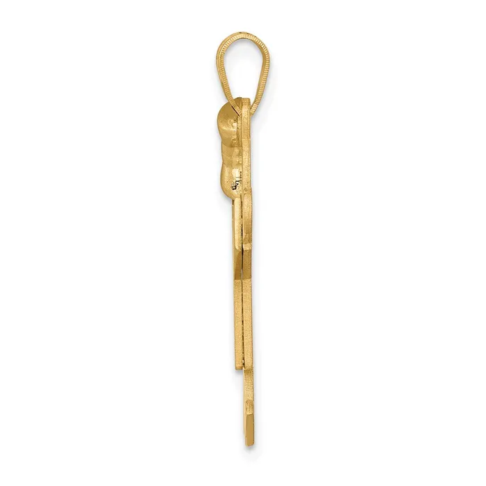 14k Yellow Gold Solid Engravable Girl with Bow on Left Charm Goldia Charm Necklaces