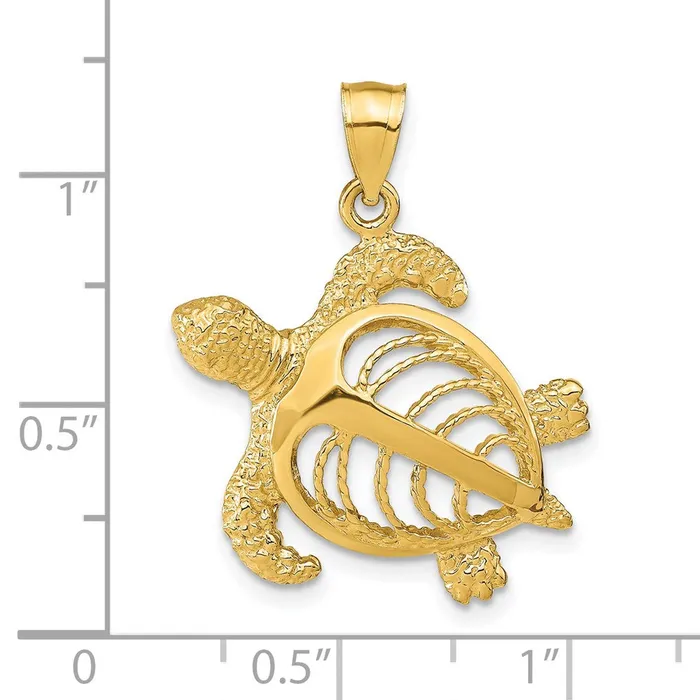 Charm Necklaces Goldia 14k Yellow Gold Polished and Textured Accent Sea Turtle Charm
