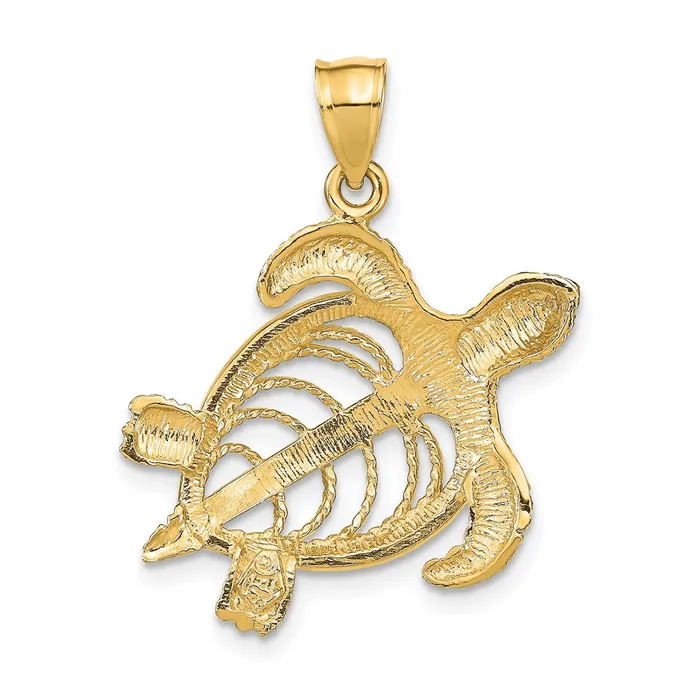 Charm Necklaces Goldia 14k Yellow Gold Polished and Textured Accent Sea Turtle Charm