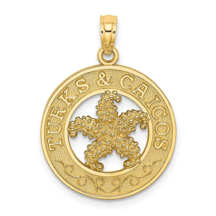 Charm Necklaces Goldia 14k Yellow Gold TURKS AND CAICOS w Starfish Circle Charm Charm Necklaces Goldia 14k Yellow Gold TURKS AND CAICOS w Starfish Circle Charm