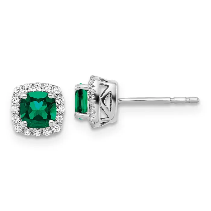 Earrings 14k White Gold 110 Ct Lab Grown Diamond VSSI G and Created Emerald Square Halo Post Earrings Goldia Earrings 14k White Gold 110 Ct Lab Grown Diamond VSSI G and Created Emerald Square Halo Post Earrings Goldia