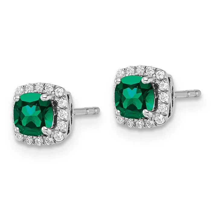 Earrings 14k White Gold 110 Ct Lab Grown Diamond VSSI G and Created Emerald Square Halo Post Earrings Goldia