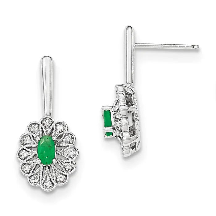 Earrings 14k White Gold Real Diamond and Emerald Post Dangle Earrings Goldia Earrings 14k White Gold Real Diamond and Emerald Post Dangle Earrings Goldia