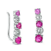 Earrings Goldia LabCreated Pink Sapphire and 01 CT TW Diamond Alternating Circle Crawler Earrings in Sterling Silver Earrings Goldia LabCreated Pink Sapphire and 01 CT TW Diamond Alternating Circle Crawler Earrings in Sterling Silver