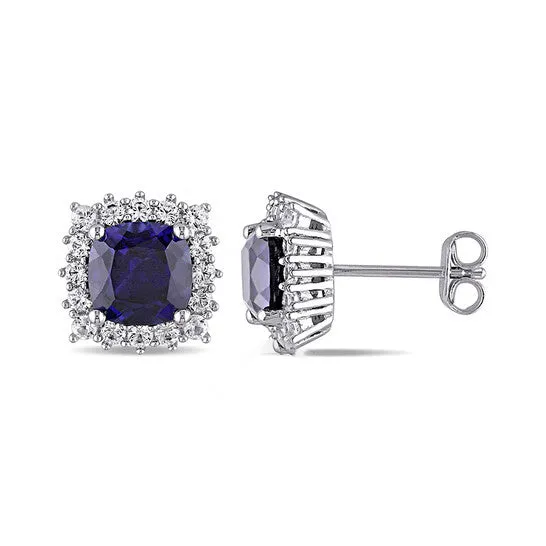 Earrings JMS always Original AMOUR 4 78 CT TGW Created Blue and White Sapphire Stud Earrings In Sterling Silver Earrings JMS always Original AMOUR 4 78 CT TGW Created Blue and White Sapphire Stud Earrings In Sterling Silver