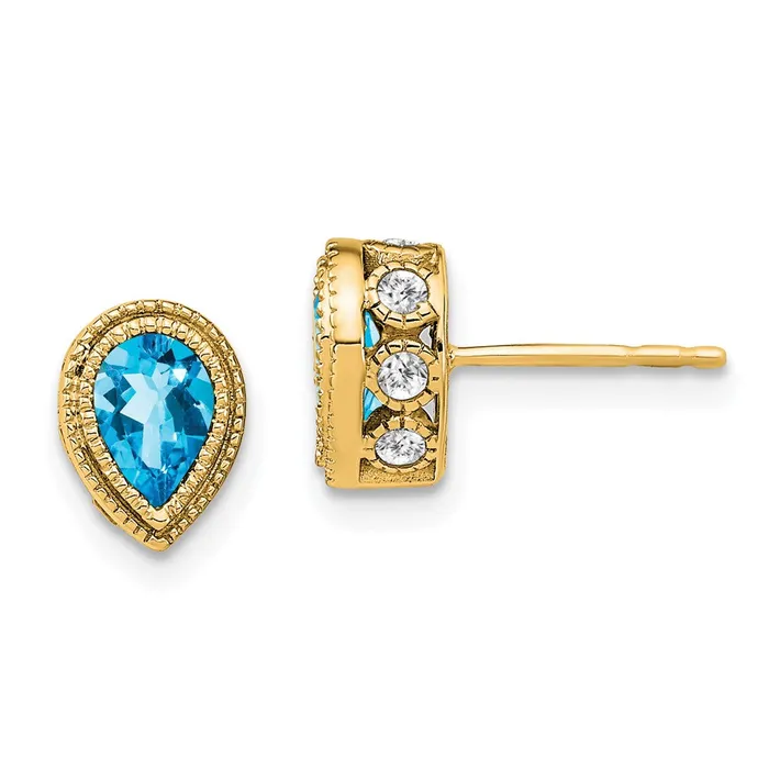 Earrings Solid 14k Yellow Gold Pear Simulated Blue Topaz and CZ Earrings Goldia Earrings Solid 14k Yellow Gold Pear Simulated Blue Topaz and CZ Earrings Goldia