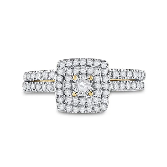 gndatlanta 10k Yellow Gold Round Diamond Halo Bridal Wedding Ring Set 12 Cttw Rings