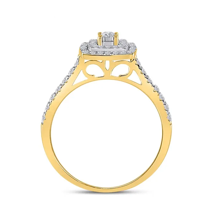 gndatlanta 10k Yellow Gold Round Diamond Halo Bridal Wedding Ring Set 12 Cttw Rings