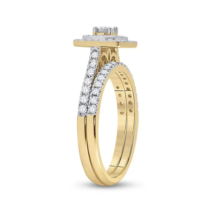gndatlanta 10k Yellow Gold Round Diamond Halo Bridal Wedding Ring Set 12 Cttw Rings