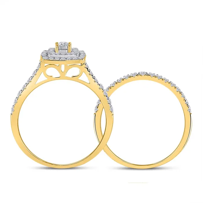 gndatlanta 10k Yellow Gold Round Diamond Halo Bridal Wedding Ring Set 12 Cttw Rings