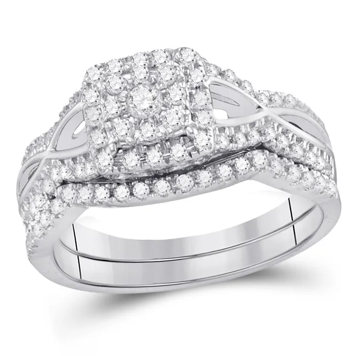 gndatlanta 14k White Gold Round Diamond Bridal Wedding Ring Set 12 Cttw Rings