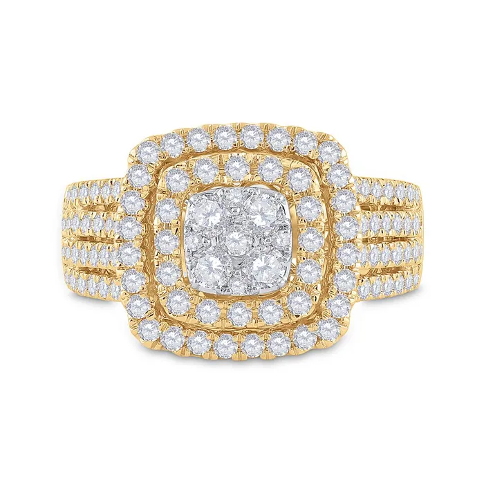 gndatlanta 14k Yellow Gold Round Diamond Square Cluster Ring 112 Cttw Rings