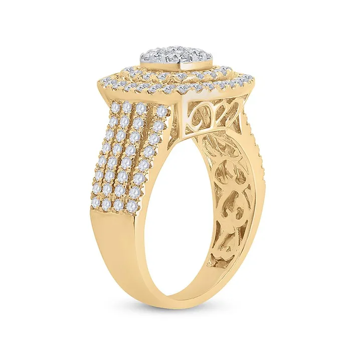 gndatlanta 14k Yellow Gold Round Diamond Square Cluster Ring 112 Cttw Rings