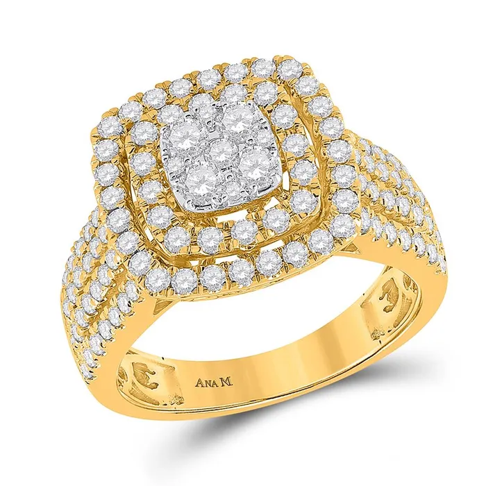 gndatlanta 14k Yellow Gold Round Diamond Square Cluster Ring 112 Cttw Rings