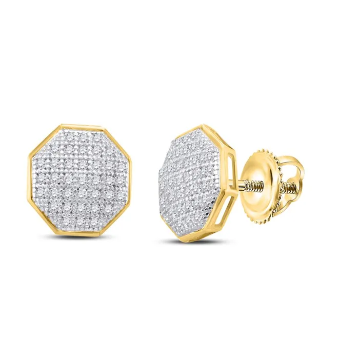 gndatlanta Earrings 10k Yellow Gold Round Diamond Octagon Cluster Earrings 15 Cttw gndatlanta Earrings 10k Yellow Gold Round Diamond Octagon Cluster Earrings 15 Cttw