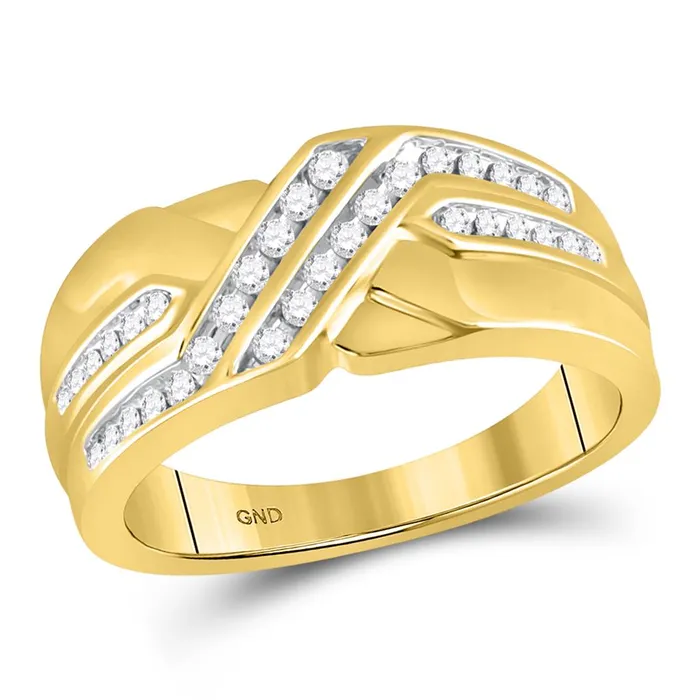 gndatlanta Rings 10k Yellow Gold Round Diamond Diagonal Double Row Band Ring 14 Cttw