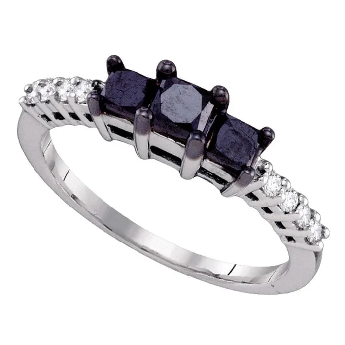 gndatlanta Rings 14k White Gold Round Black Diamond 3stone Bridal Engagement Ring 1 Cttw