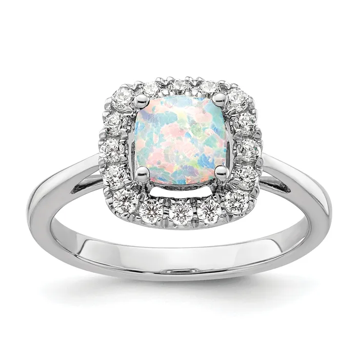 Goldia 14k White Gold 14 Ct Lab Grown Diamond VSSI G October Birthstone Lab Created Opal Halo Ring Rings Goldia 14k White Gold 14 Ct Lab Grown Diamond VSSI G October Birthstone Lab Created Opal Halo Ring Rings
