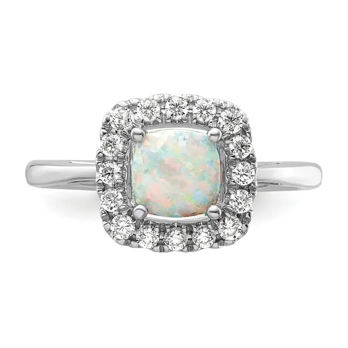 Goldia 14k White Gold 14 Ct Lab Grown Diamond VSSI G October Birthstone Lab Created Opal Halo Ring Rings